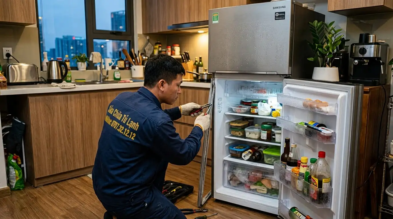 cửa tủ lạnh bị hở đọng sương gây ẩm ướt viền mép tủ