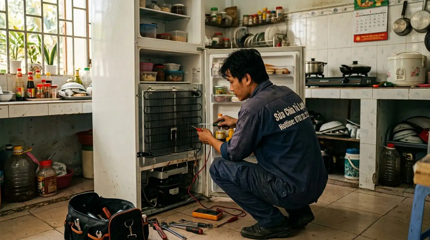 Thợ sửa tủ lạnh Cần Giờ kiểm tra gas và block máy nén