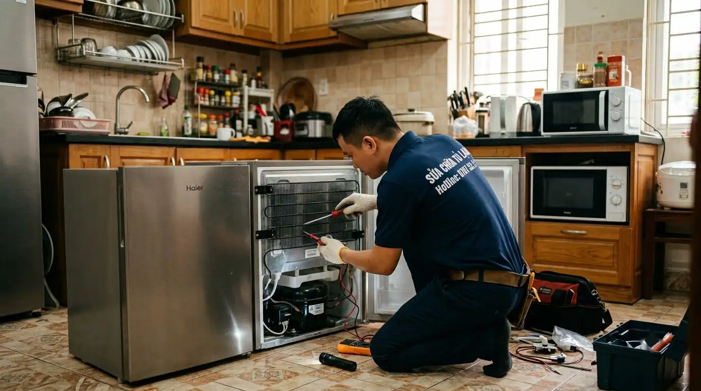 Sửa tủ lạnh Haier tại nhà thợ kiểm tra chuyên nghiệp