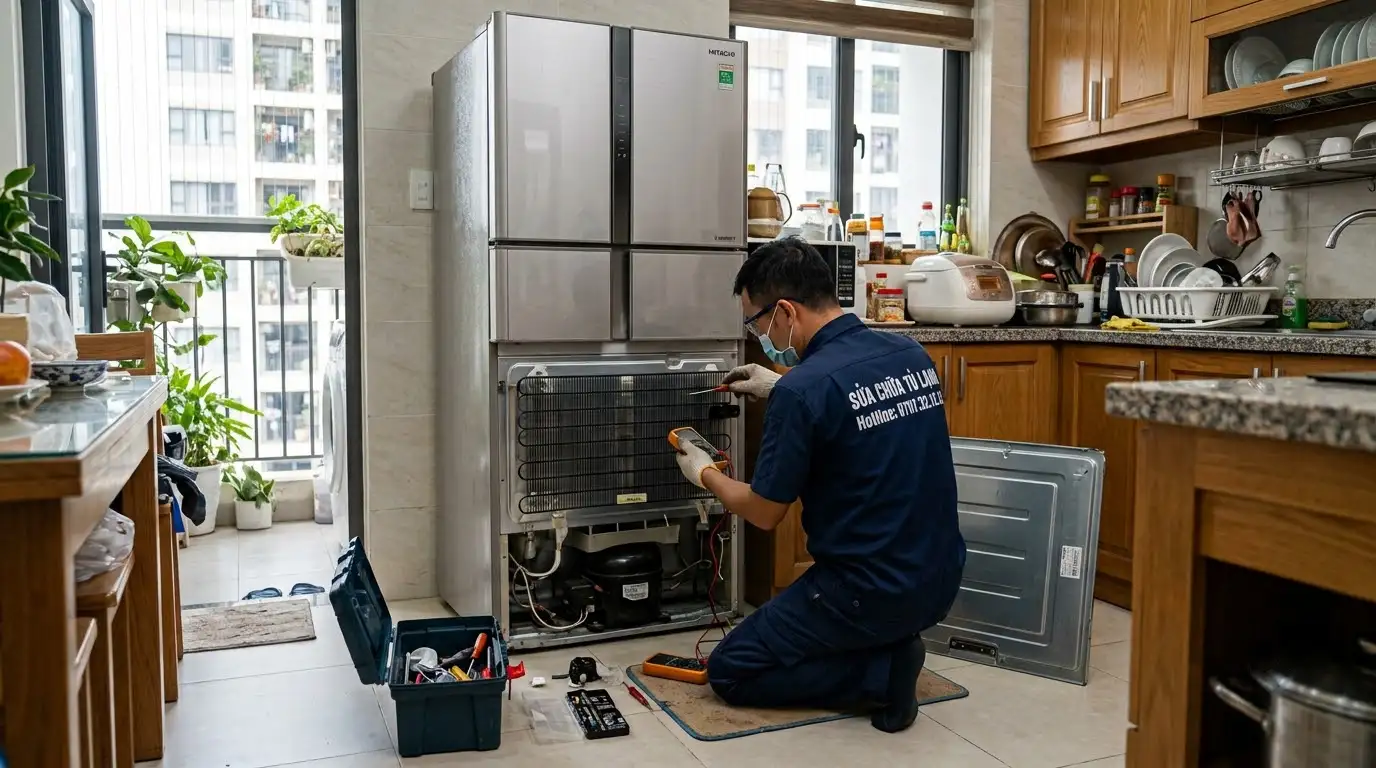 Thợ sửa tủ lạnh Hitachi xử lý khay đá tự động tại nhà