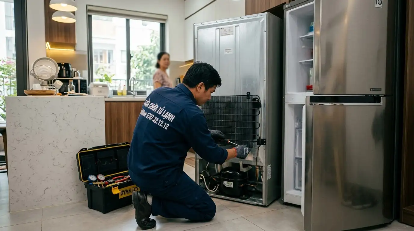 Thợ sửa chữa tủ lạnh Củ Chi thực hiện đo kiểm tra tại nhà