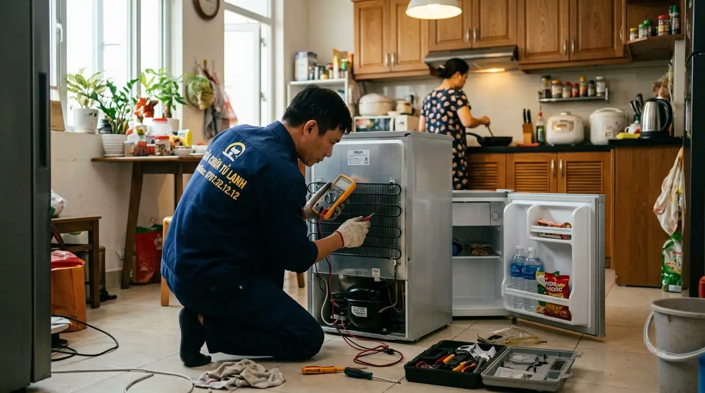 Thợ sửa tủ lạnh mini xử lý rò rỉ gas tại nhà