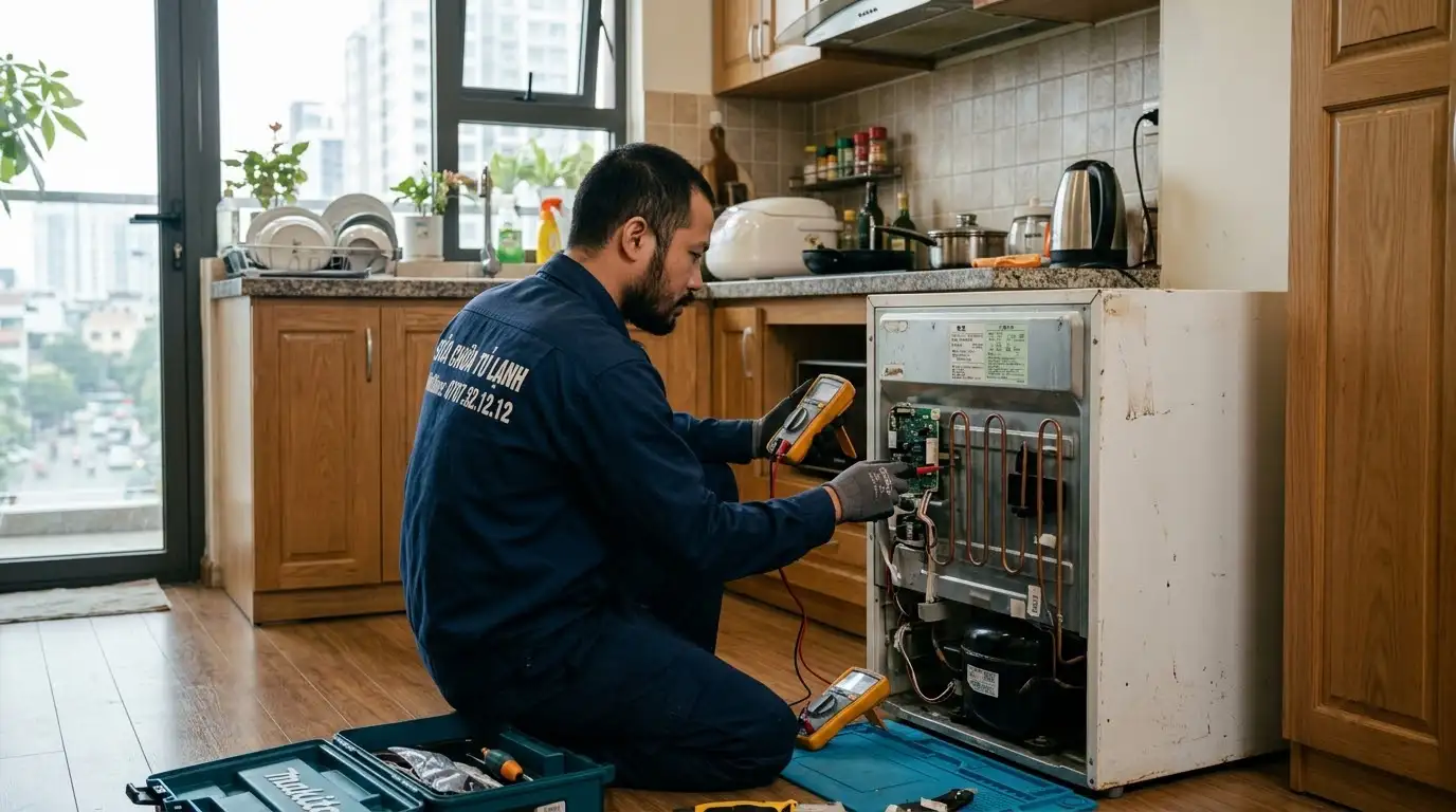 Sửa tủ lạnh nội địa Nhật điện 100V chuyên sâu