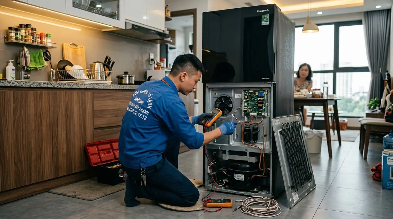 Sửa tủ lạnh Panasonic kiểm tra bo mạch và hệ thống cảm biến
