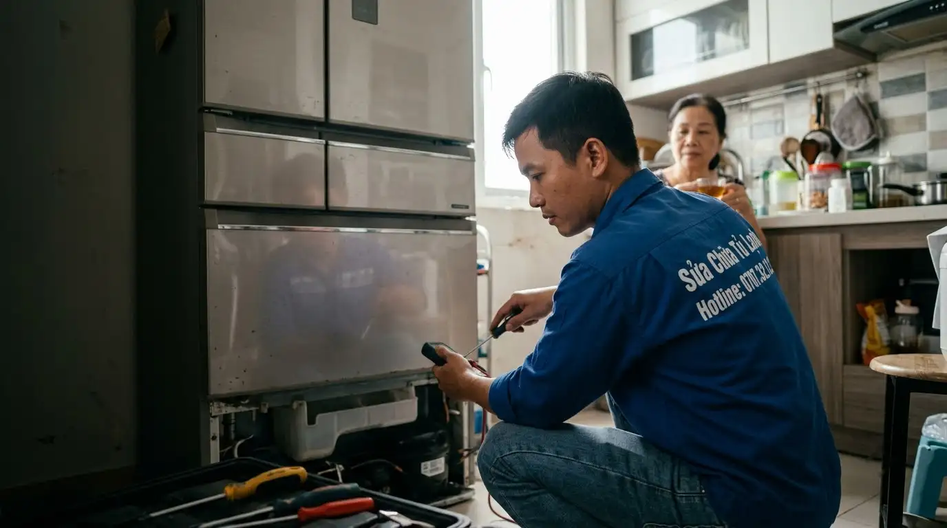 Thợ sửa tủ lạnh phường An Đông đo kiểm tra linh kiện xả đá