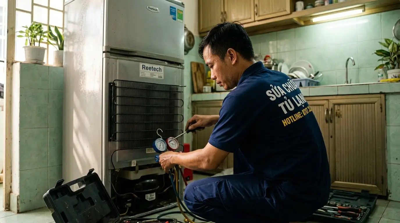 Dịch vụ sửa tủ lạnh phường An Nhơn kiểm tra bo mạch và nạp gas