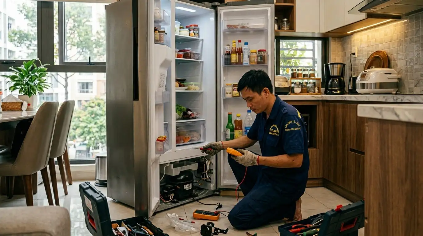 Thợ sửa tủ lạnh phường Bến Thành kiểm tra linh kiện