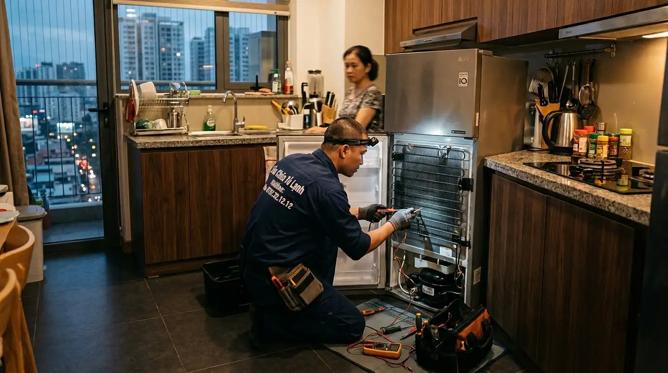 Sửa tủ lạnh phường Bình Đông kiểm tra linh kiện chính hãng