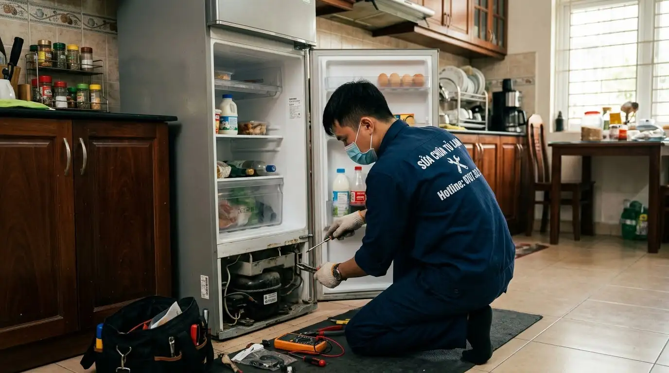 Thợ sửa tủ lạnh phường Bình Quới kiểm tra hệ thống làm lạnh