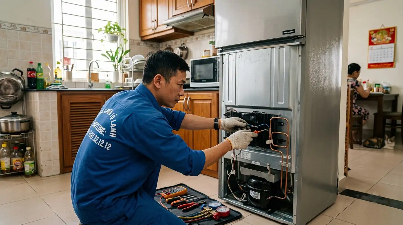 Thợ sửa tủ lạnh phường Bình Tiên kiểm tra linh kiện zin