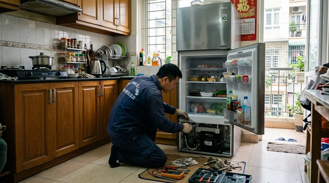 Thợ đo đạc linh kiện sửa tủ lạnh tại nhà phường Cầu Kiệu