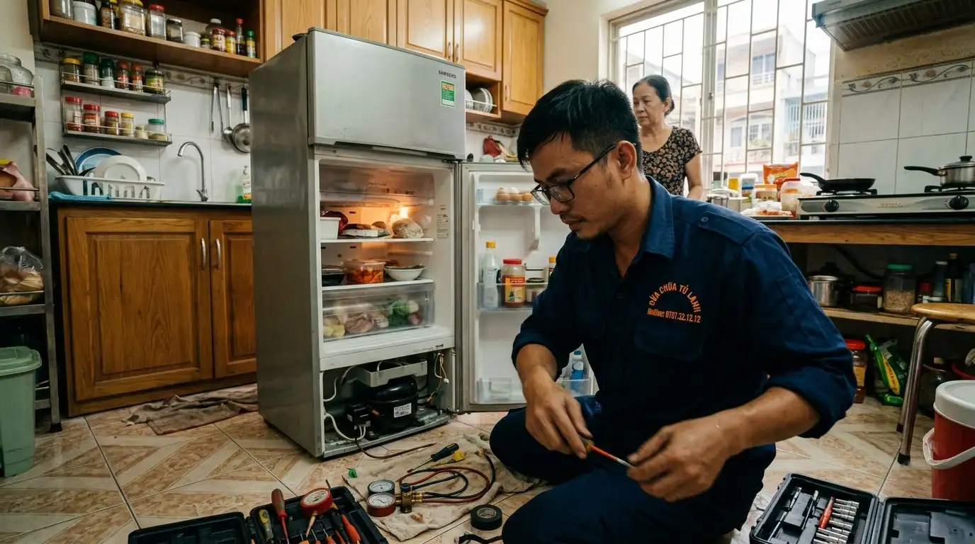 Sửa tủ lạnh tại nhà phường Chánh Hưng kiểm tra gas
