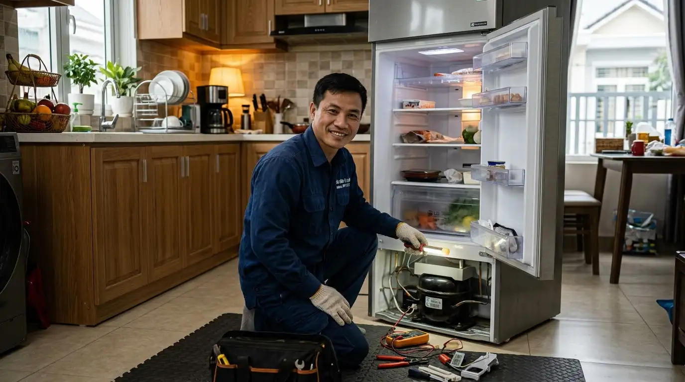 Thợ sửa tủ lạnh phường Diên Hồng kiểm tra thiết bị