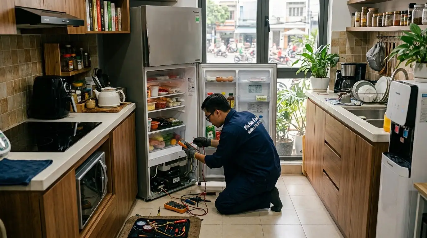 Thợ sửa tủ lạnh phường Hòa Hưng kiểm tra áp suất gas
