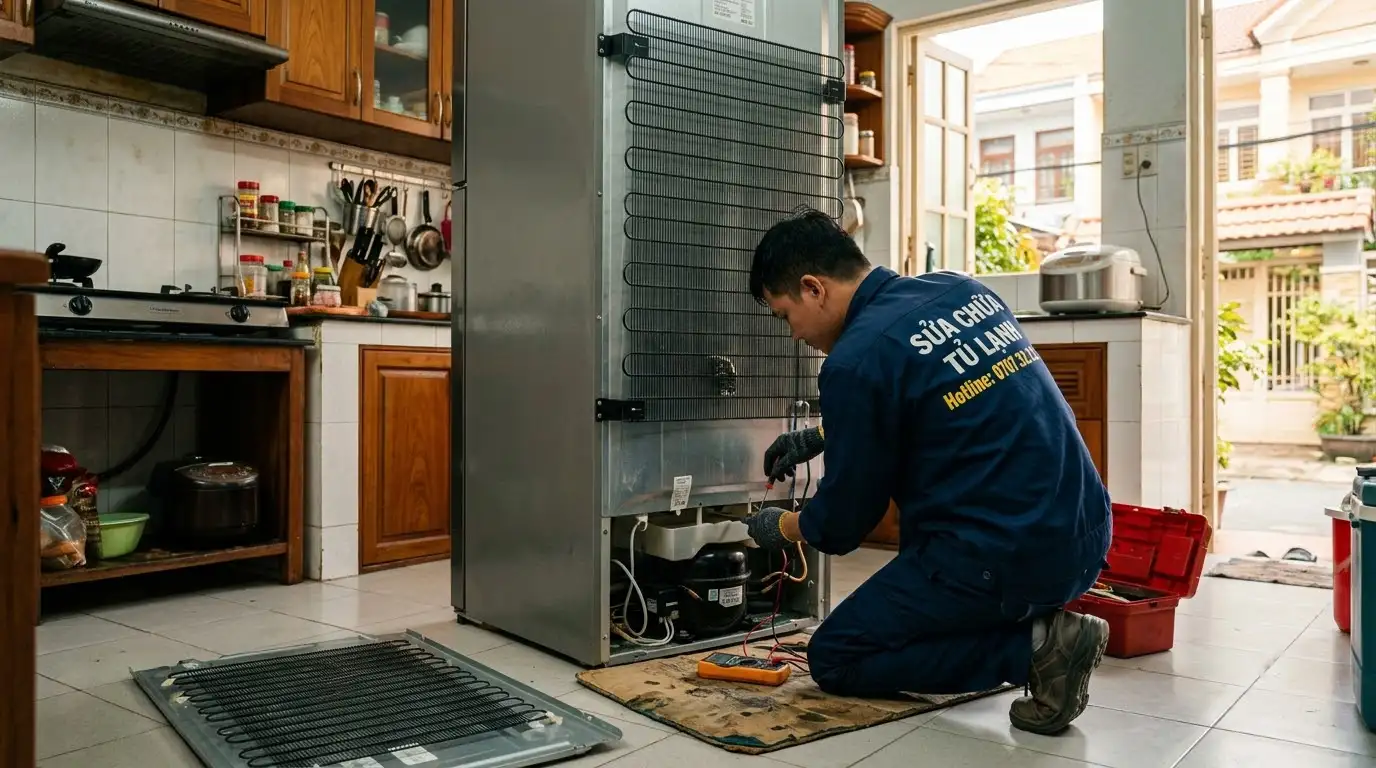 Thợ sửa tủ lạnh phường Phú Định kiểm tra bo mạch