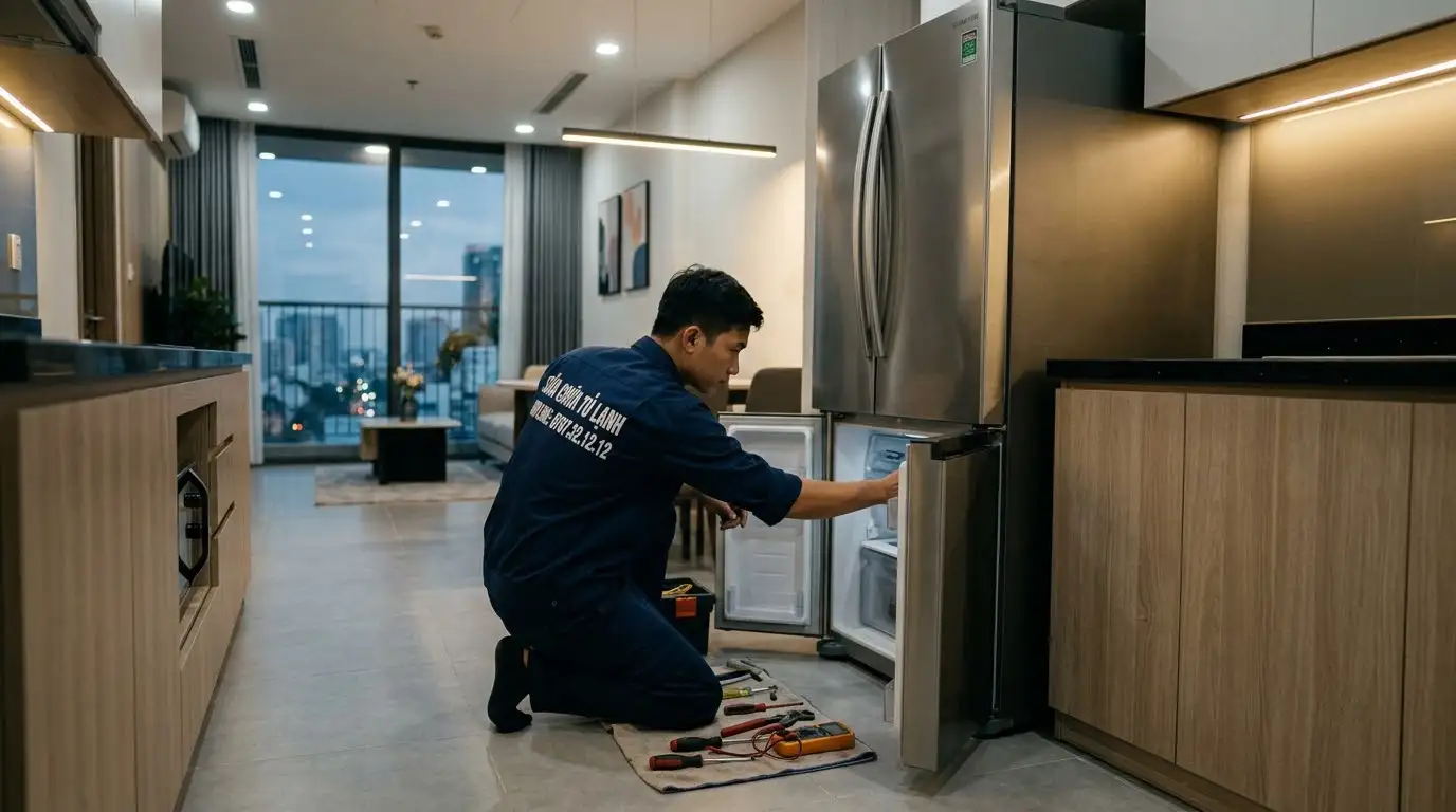 Thợ sửa tủ lạnh phường Phú Nhuận đo đạc kiểm tra linh kiện
