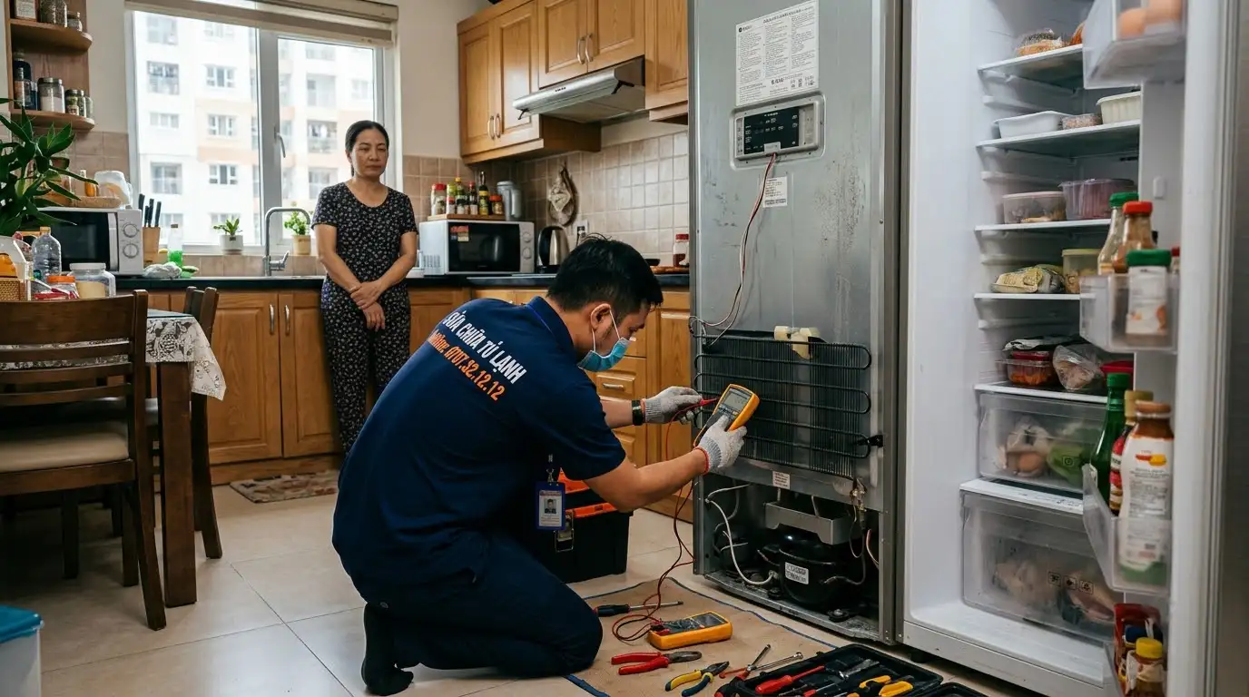 Thợ sửa tủ lạnh phường Tân Sơn Nhất đo kiểm tra mạch xả đá