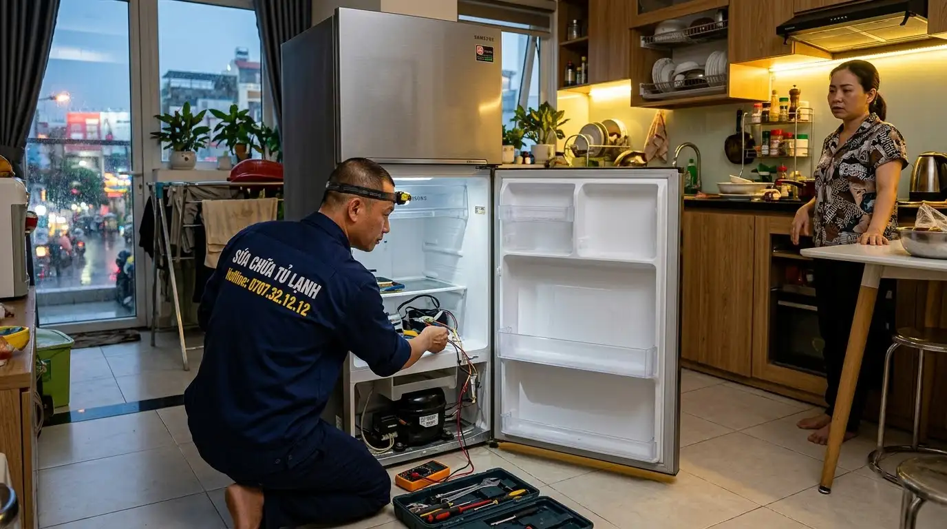 Thợ sửa tủ lạnh phường Tân Sơn Nhì kiểm tra đo đạc linh kiện