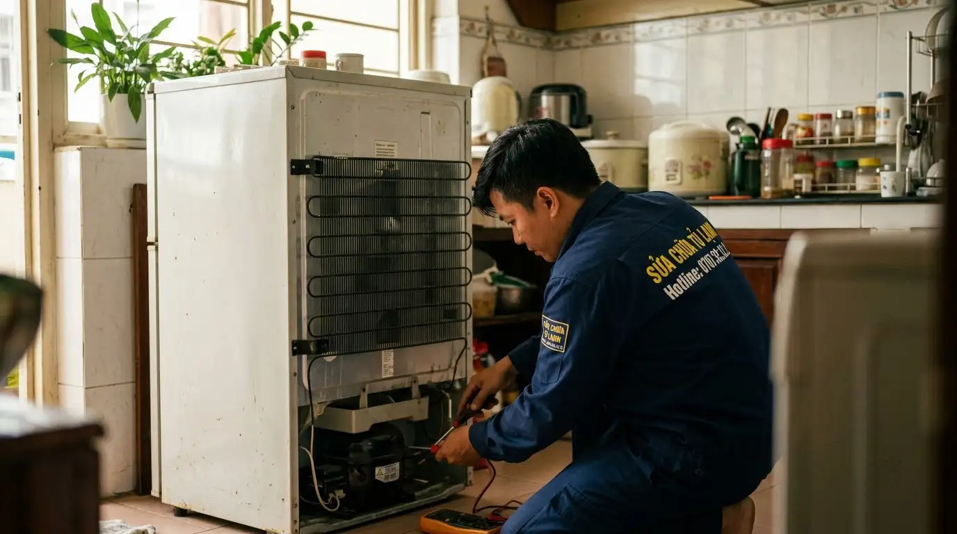 Kiểm tra hệ thống xả đá tủ lạnh tại nhà phường Tân Sơn