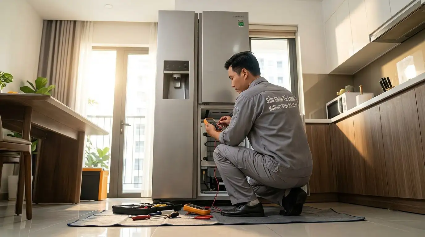 Thợ sửa tủ lạnh phường Thới An đo kiểm tra thiết bị