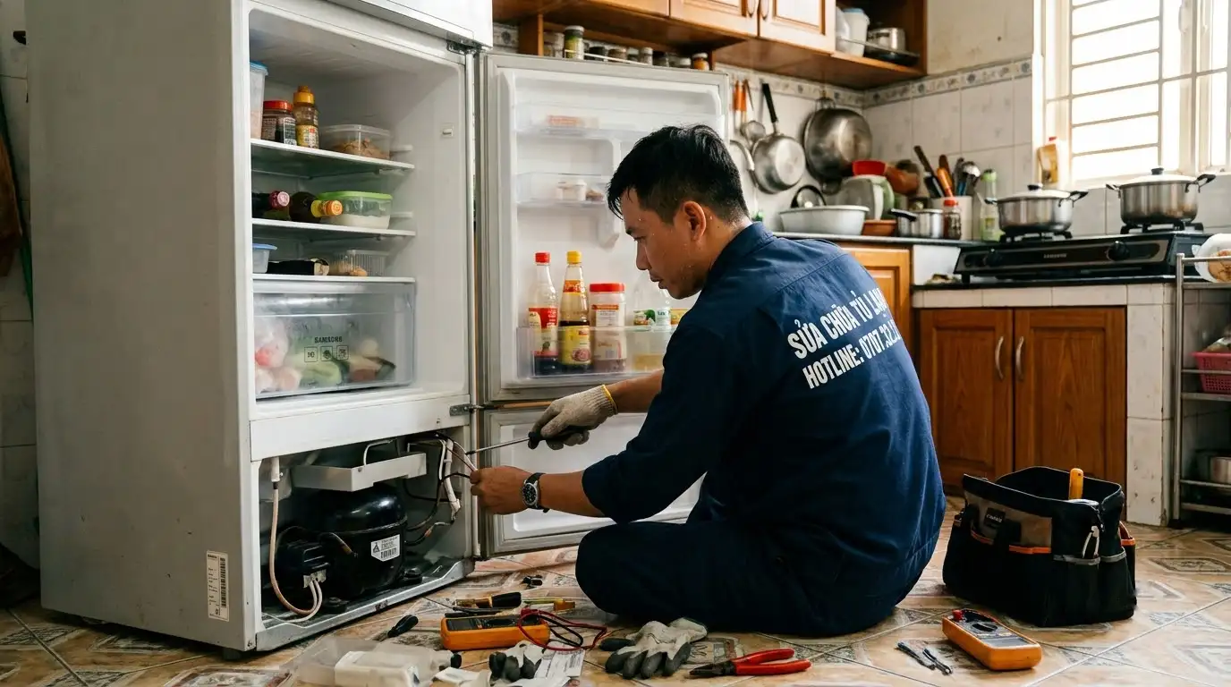 Thợ sửa tủ lạnh quận 11 đo điện trở linh kiện xả đá