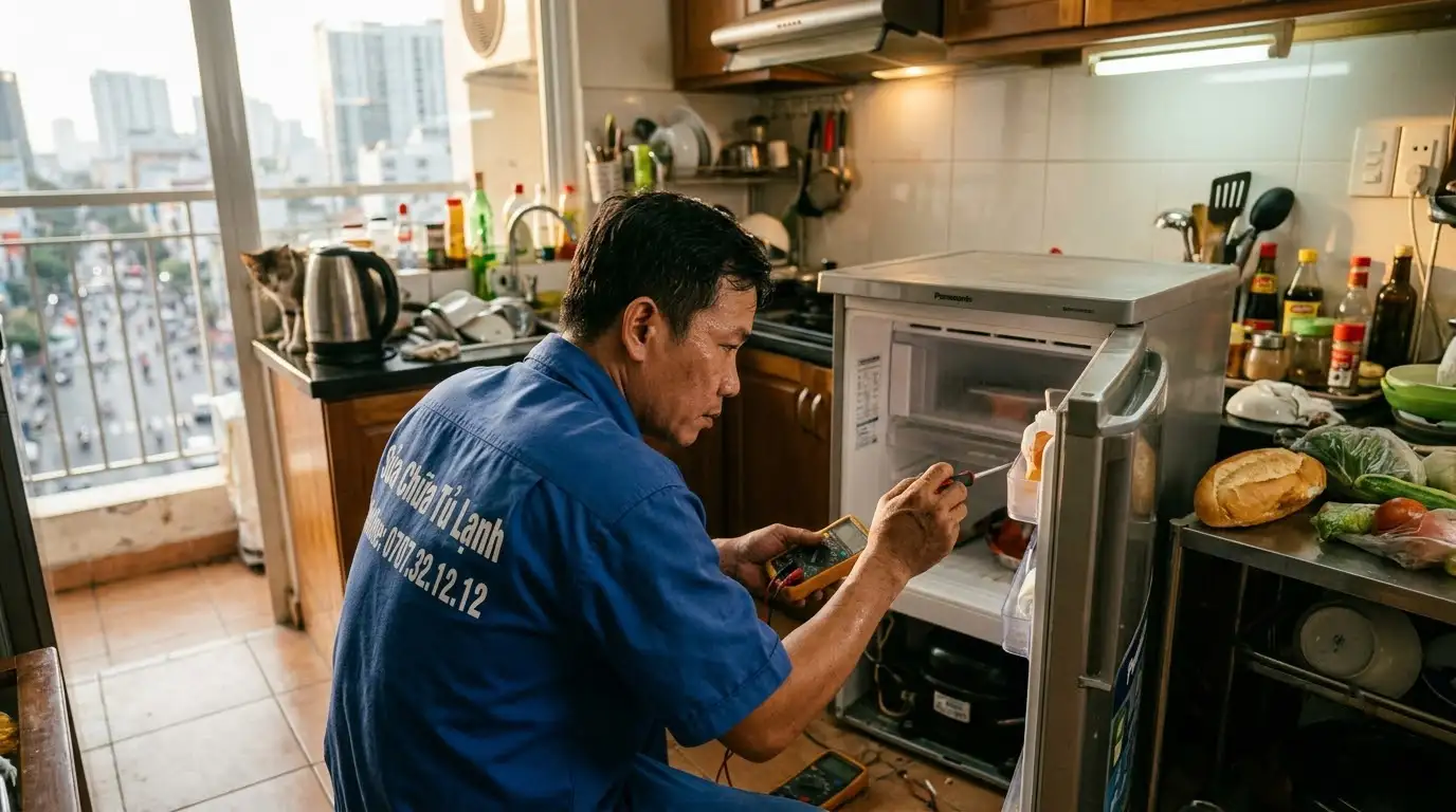 Thợ sửa tủ lạnh quận 3 đo kiểm tra kỹ thuật tại nhà