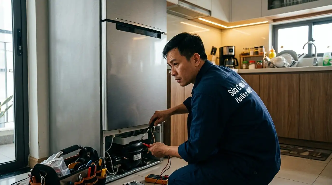 Thợ sửa chữa tủ lạnh quận 8 tháo lắp linh kiện