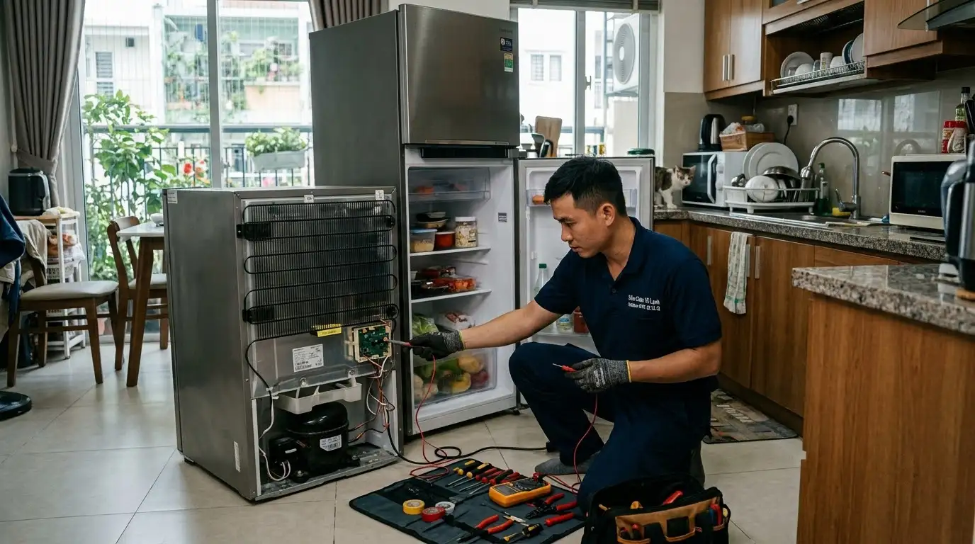Thợ sửa chữa tủ lạnh quận 9 kiểm tra bo mạch