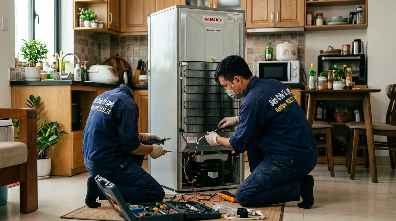 Bơm gas tủ lạnh Sanaky bằng cân điện tử chuẩn xác