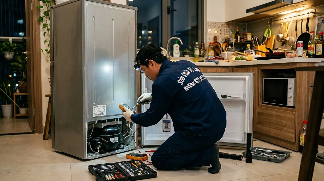 Sửa tủ lạnh Sanyo tại nhà kiểm tra hệ thống xả đá