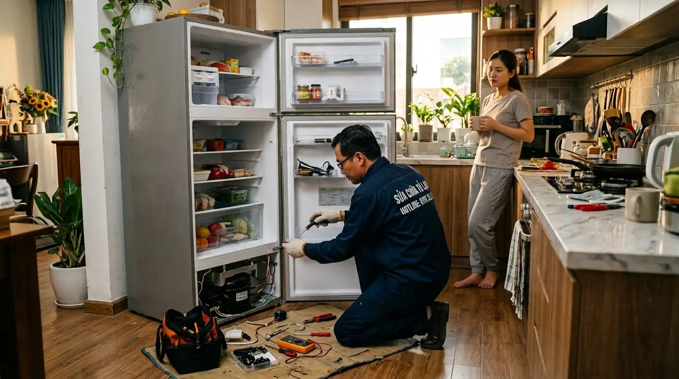 Sửa tủ lạnh TCL kiểm tra dàn lạnh và máy nén biến tần Inverter