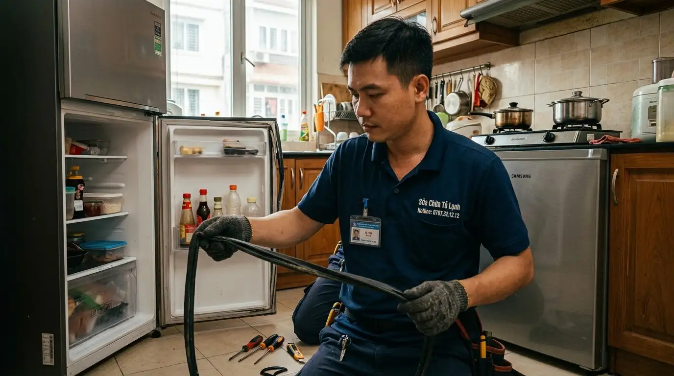 kiểm tra độ hít ron tủ lạnh sau khi thay thế