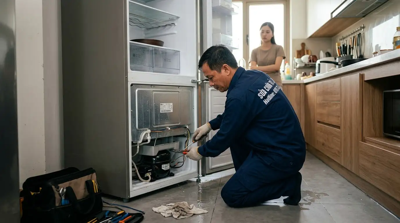 quy trình kiểm tra tủ lạnh bị chảy nước tận nhà