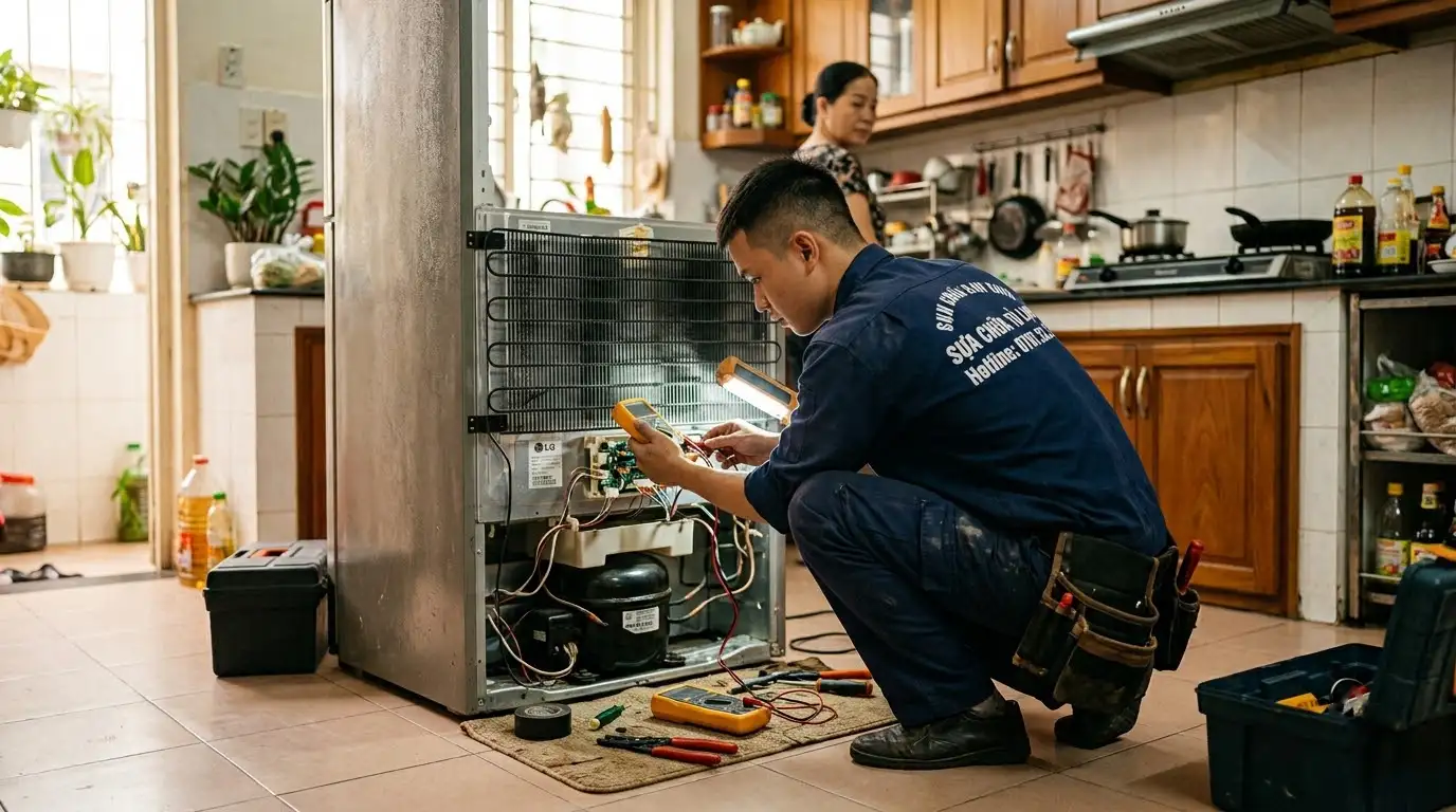 Kiểm tra chuột cắn dây điện hở chạm vỏ máy nén tủ lạnh