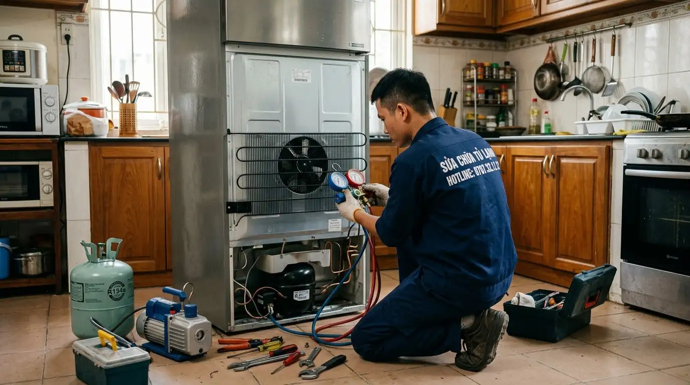 quy trình kiểm tra áp suất tủ lạnh bị thiếu gas