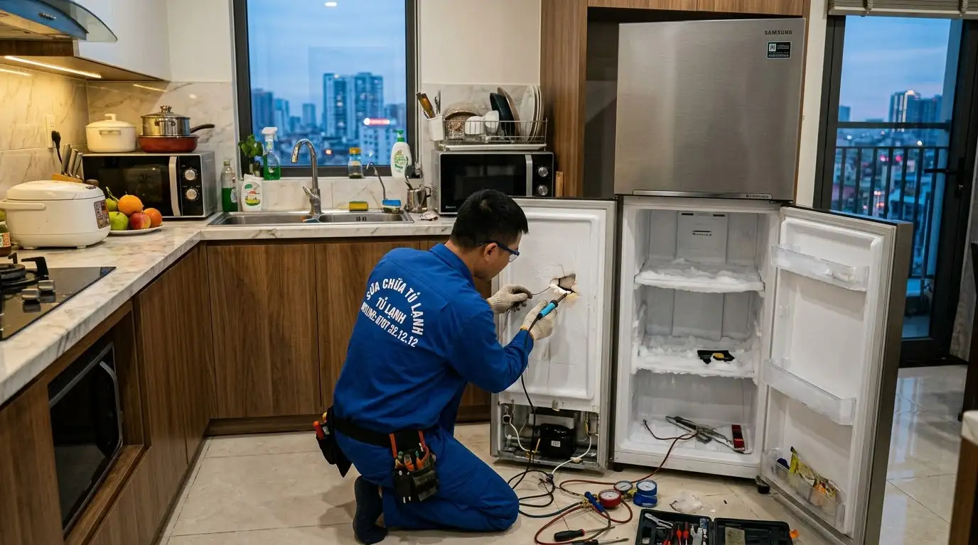 thợ sửa thủng mặt đáy ngăn đá tủ lạnh tại nhà