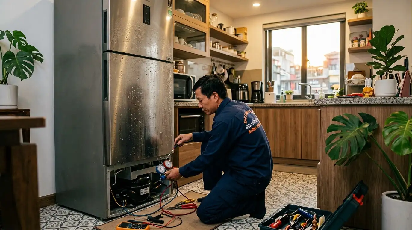 vỏ ngoài tủ lạnh bị toát mồ hôi