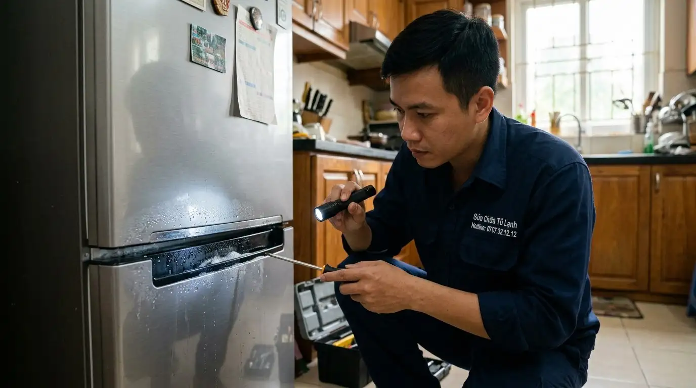 cánh cửa tủ lạnh bị toát mồ hôi