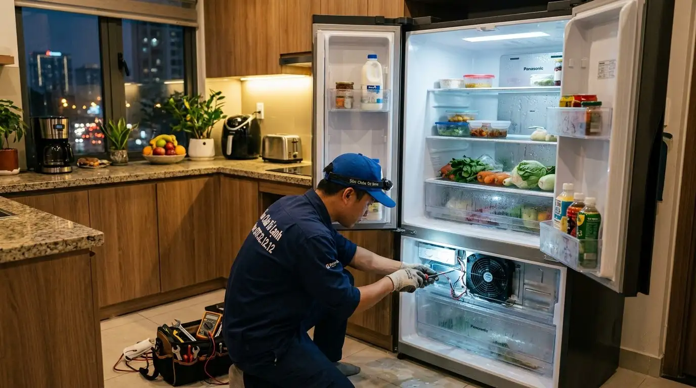 thợ sửa tủ lạnh bị ướt bên trong chuyên nghiệp