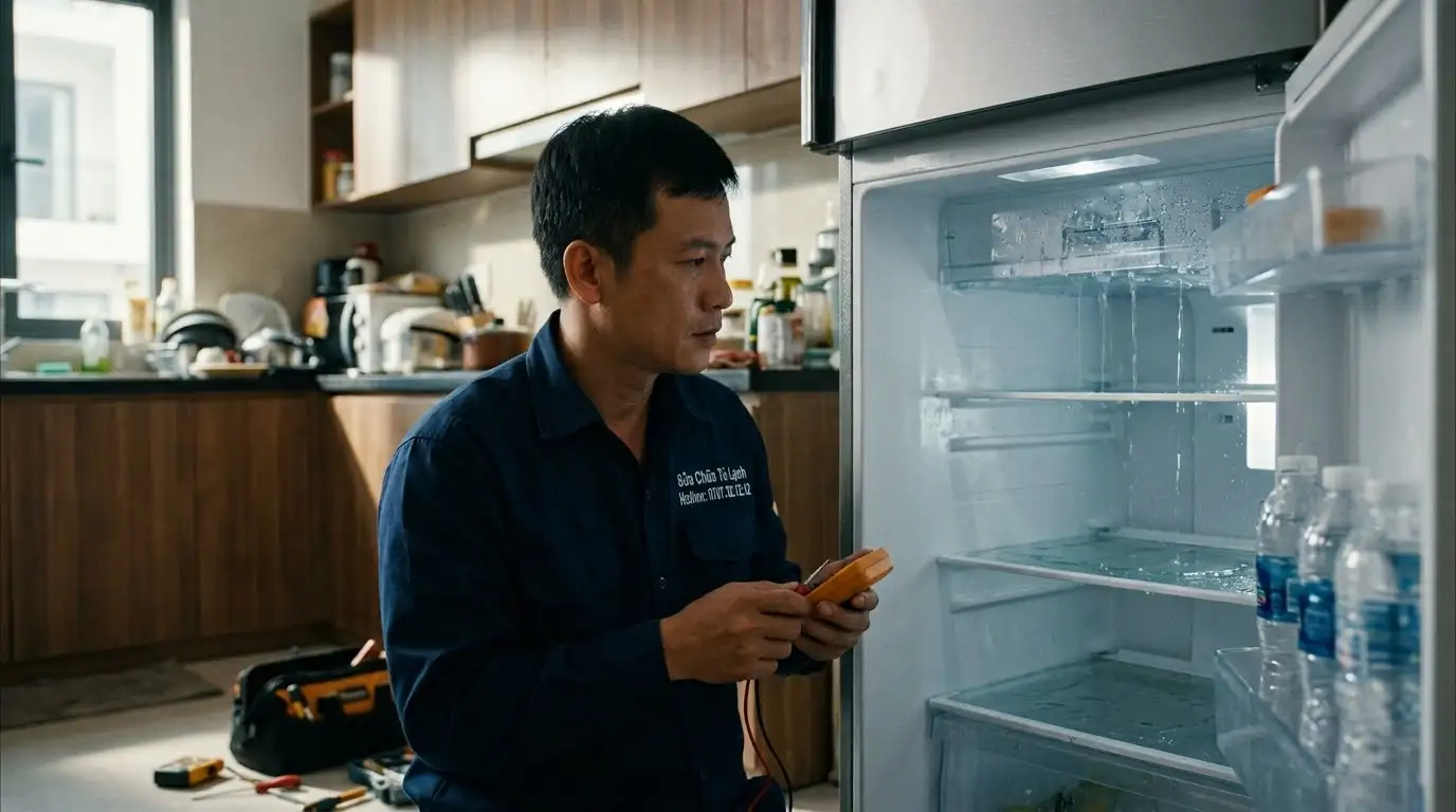 quy trình xử lý tủ lạnh bị ướt bên trong khay đá ngăn mát