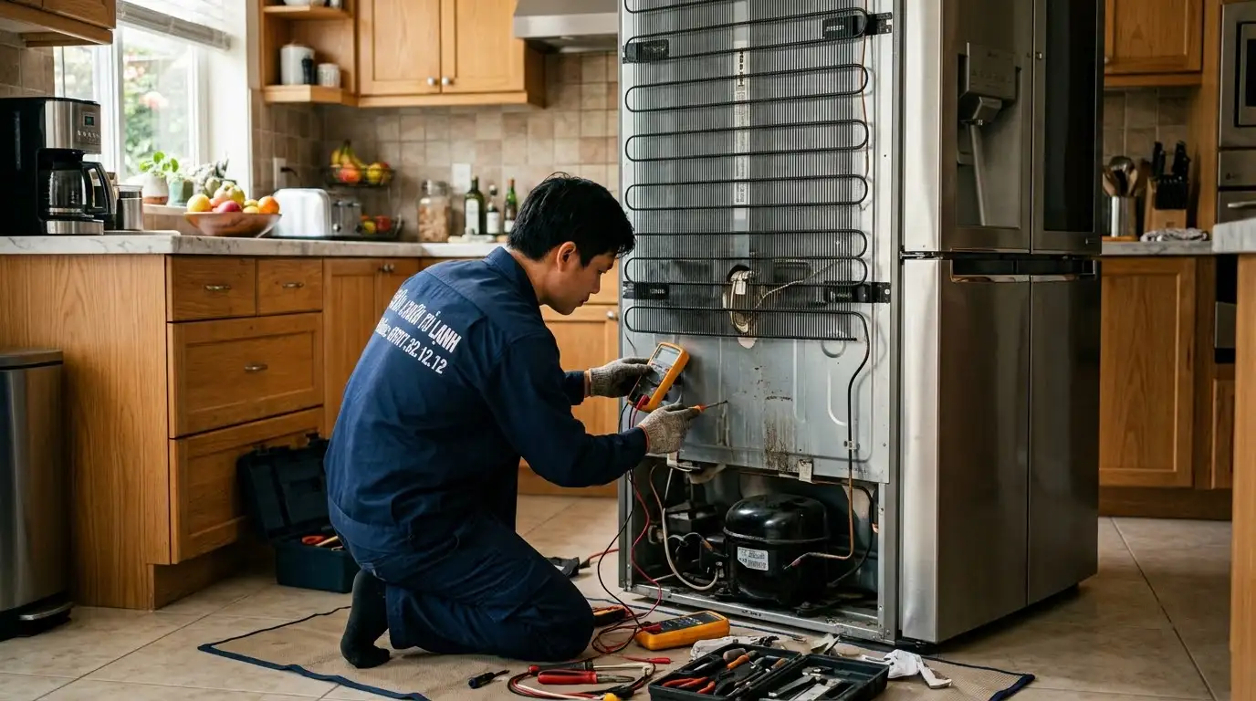 tủ lạnh chạy nhưng không lạnh do hỏng hệ thống xả đá hoặc thiếu gas