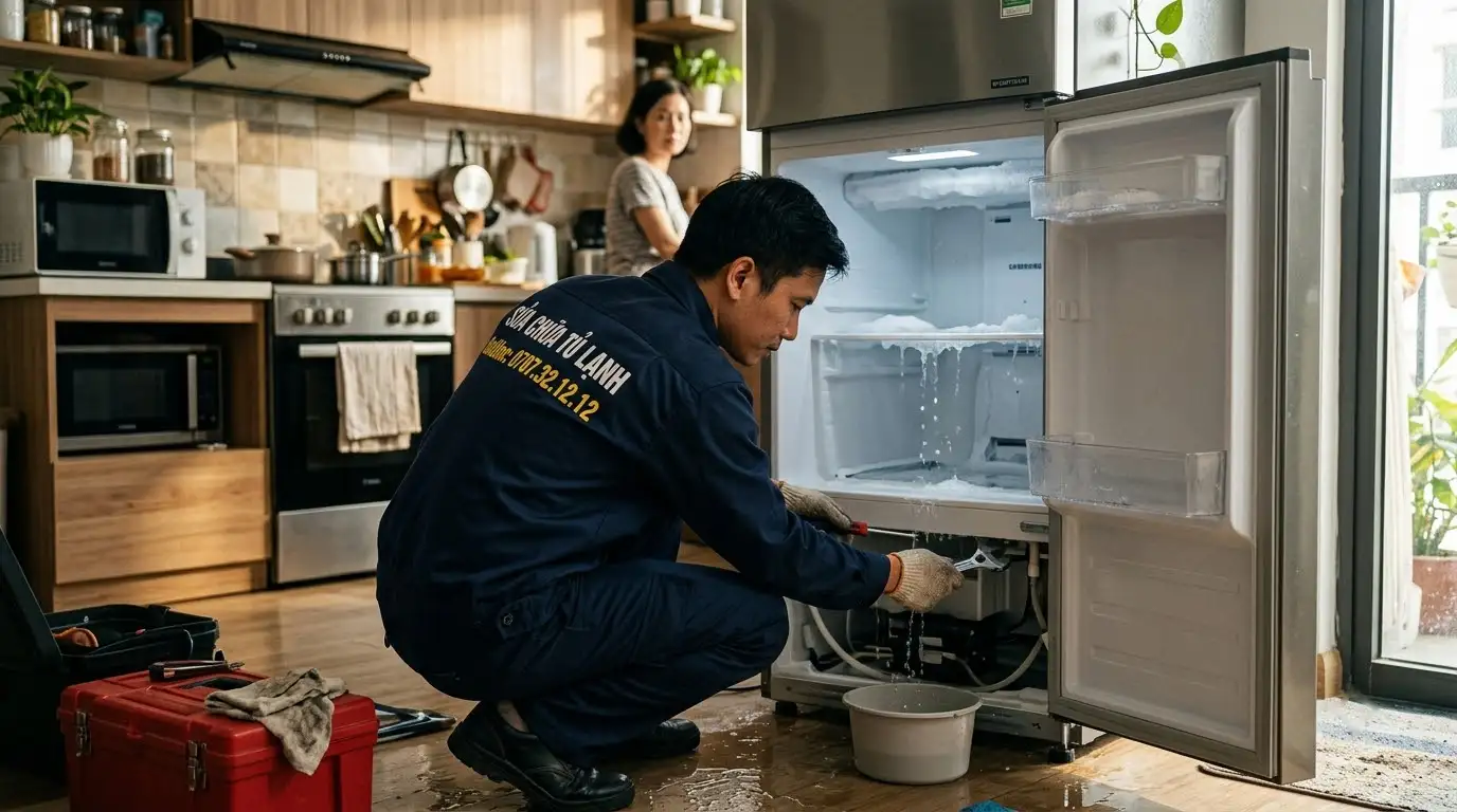 tủ lạnh chảy nước ngăn đá do nghẹt đường thoát nước