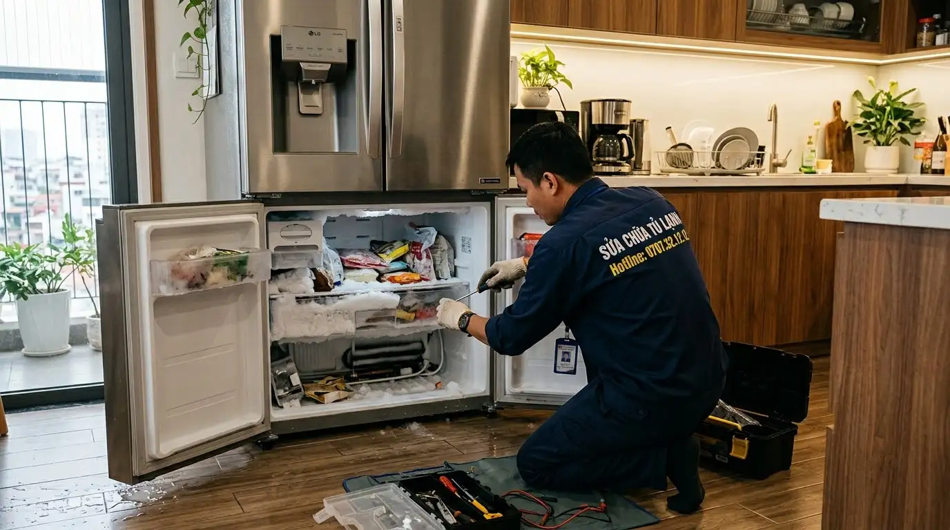 quy trình kiểm tra linh kiện sửa ngăn đá tủ lạnh bị chảy nước