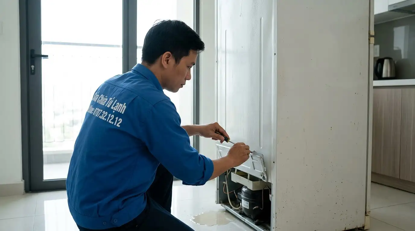 Kiểm tra khay máng nước tủ lạnh chảy nước phía sau