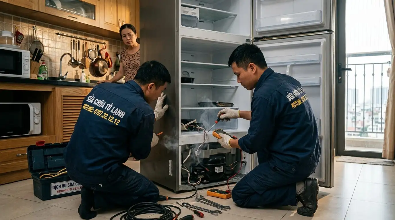 tủ lạnh có mùi khét do chập cháy linh kiện điện cơ