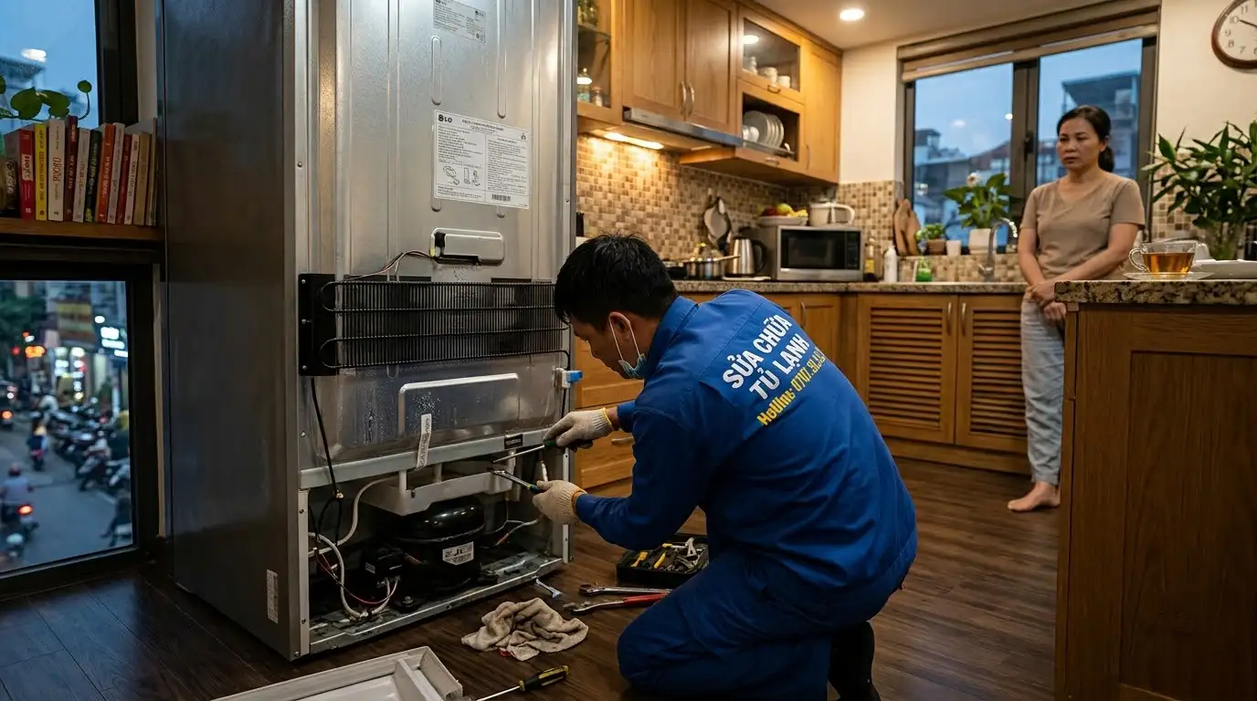 tiếng gas lỏng tủ lạnh chảy róc rách