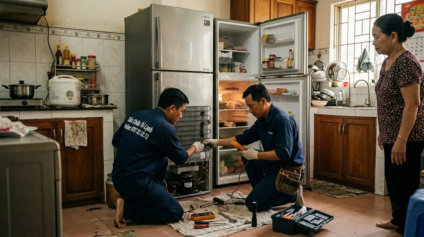 tiếng lục cục trong tủ lạnh