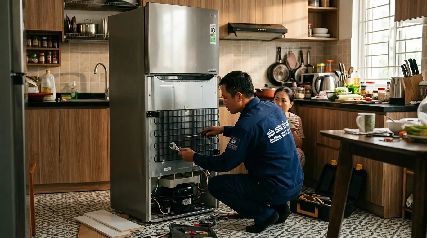 lốc tủ lạnh kêu lục cục