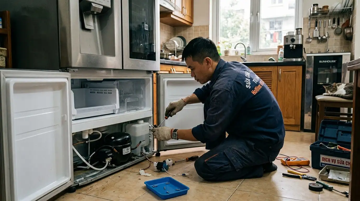 tủ lạnh không bơm nước làm đá