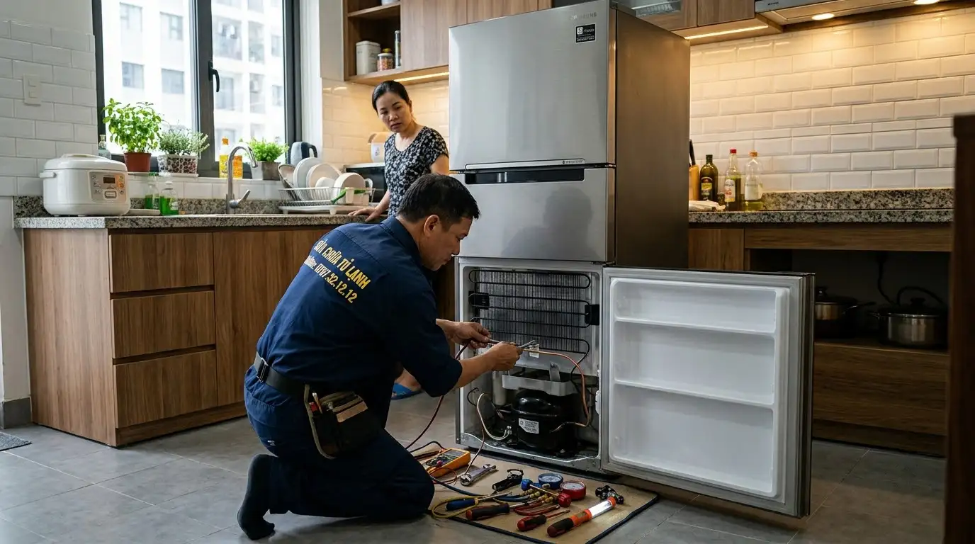 quy trình kiểm tra tủ lạnh không mát bằng đồng hồ chuyên dụng
